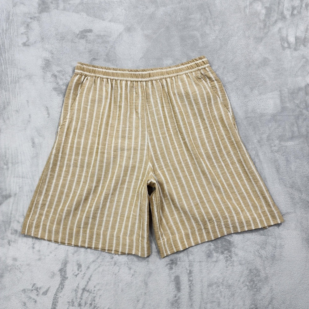 Max Studio Shorts Womens L Beige Striped Pull On Elastic Waist‎ Bermuda Twill